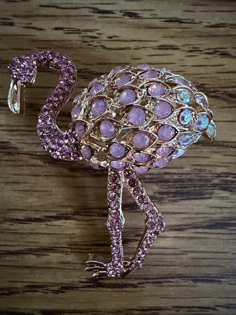 Gold-Tone Pink Crystal Flamingo Brooch